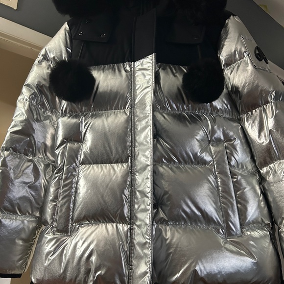 Moose Knuckles Silver and Black Puffer Jacket